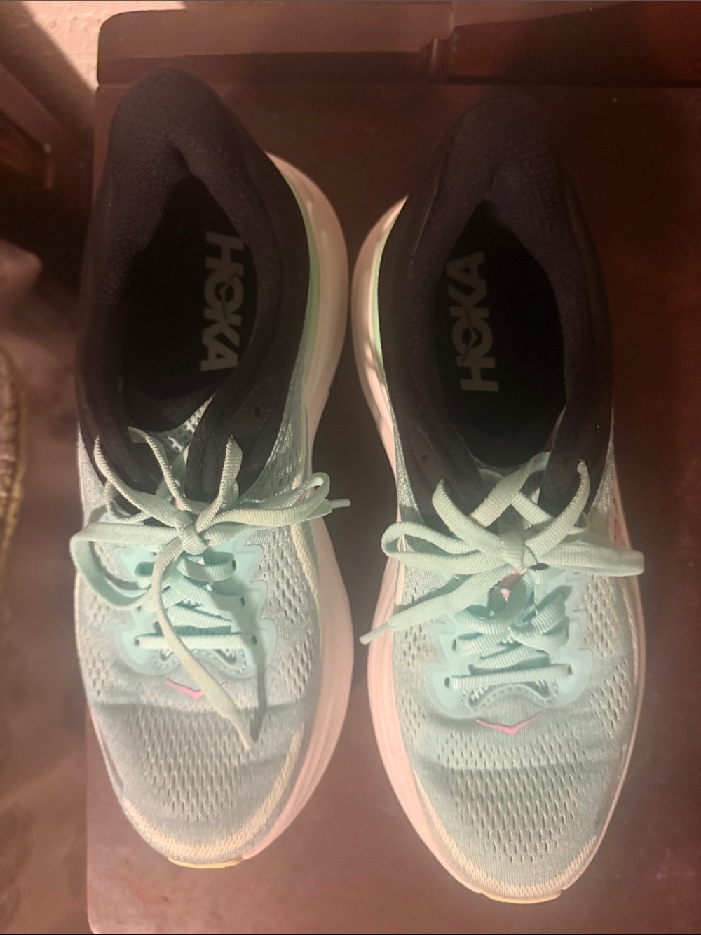 Hoka Women's Mint Green Athletic Running Shoes with Pink Accents